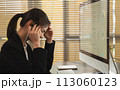 Stressed businesswoman have headaches due to working on a computer screen for a long time. May be office syndrome. 113060123