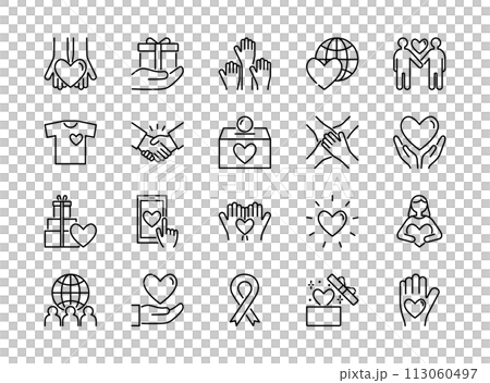 チャリティーやボランティアに関するラインアイコンのセット 113060497
