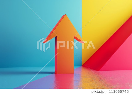 A pink arrow pointing upwards on a background with Generative AI 113060746