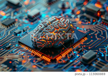 A computer chip with a brain on it with Generative AI 113060869