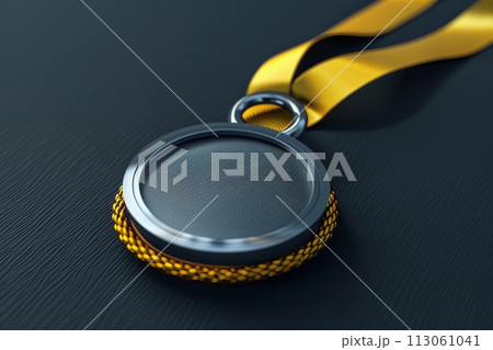 A gold medal with a ribbon with Generative AI A gold medal with a ribbon with Generative AI 113061041