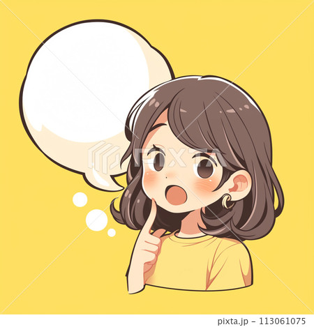 考えながら意見を話す女性と吹き出し、コピースペース 113061075