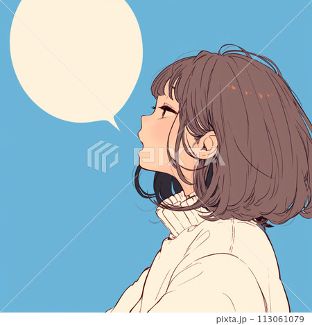 呆れながら話す女性の横顔と吹き出し、コピースペース 呆れながら話す女性の横顔と吹き出し、コピースペース 113061079