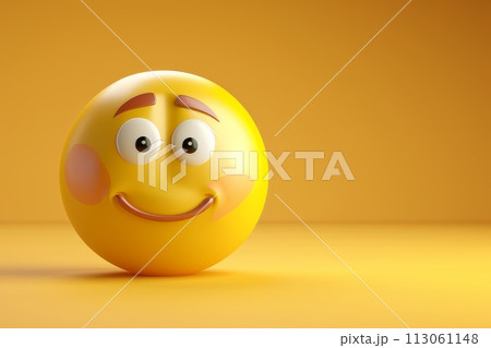 A yellow smiley face is sitting on a yellow background with Generative AI 113061148