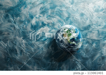 A small planet is floating in the ocean with Generative AI 113061401