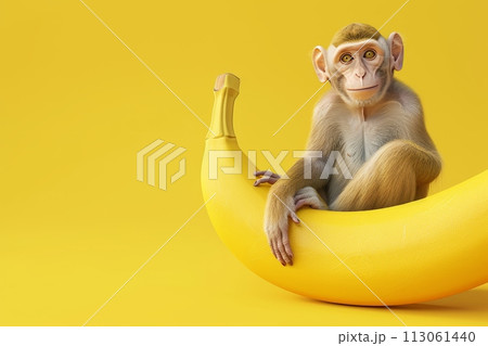 A monkey is sitting on top of a banana with Generative AI A monkey is sitting on top of a banana with Generative AI 113061440