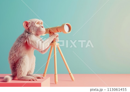 A cartoon monkey is looking through a telescope with Generative AI 113061455