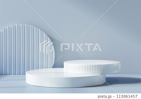 A white pedestal with a blue background with Generative AI 113061457