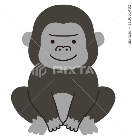お座りしているゴリラのベクターイラスト。アイコン、動物 113061482
