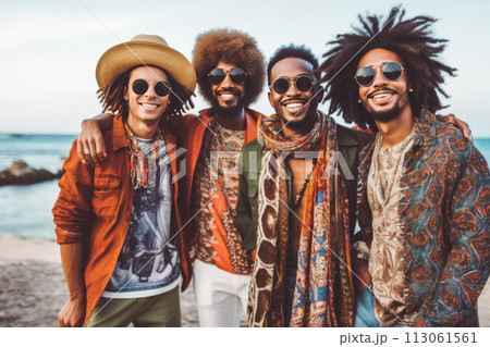 Four handsome African hipsters in sunglasses...のイラスト素材 [113061561] - PIXTA