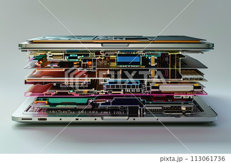 A laptop is opened up and the inside is shown with Generative AI 113061736
