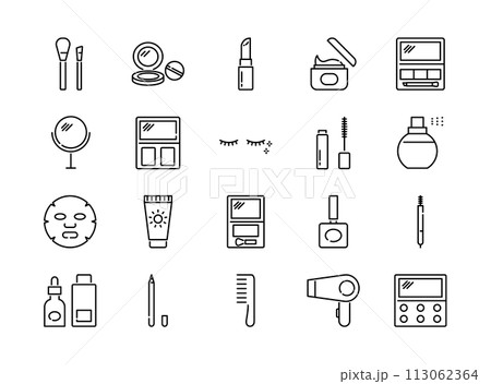 メイクアップ関連のラインアイコンセット 113062364