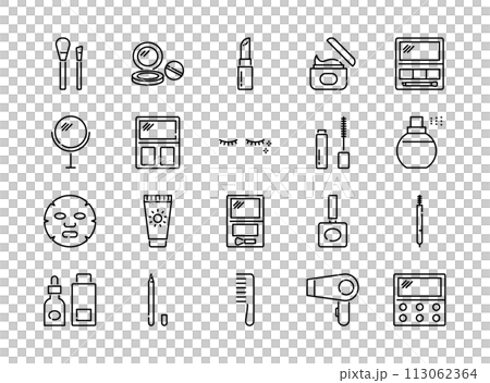 メイクアップ関連のラインアイコンセット 113062364