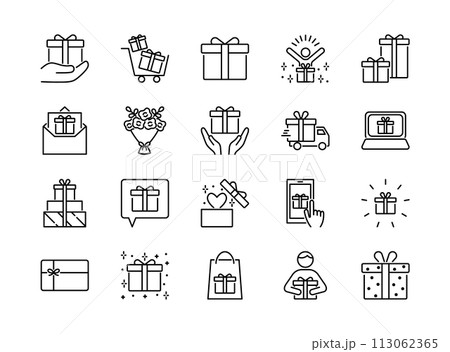 プレゼントのラインアイコンセット 113062365