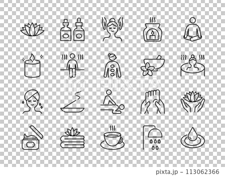 Spa, sauna and relaxation line icon set Spa, sauna and relaxation line icon set 113062366