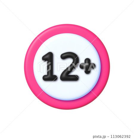 12 plus icon vector sign in 3D style. Twelve or older persons adult content 12 plus only rating isolated on white background. 113062392