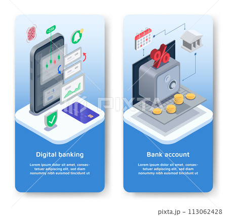 Isometric digital banking banners 113062428
