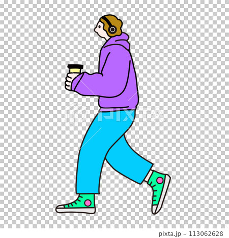 一個拿著咖啡走路的人的線條畫向量 一個拿著咖啡走路的人的線條畫向量 113062628