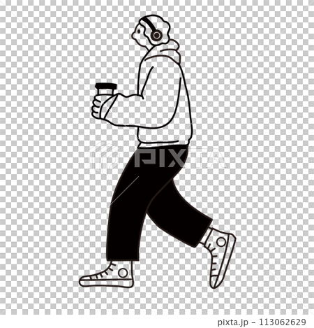 一個拿著咖啡走路的人的線條畫向量 一個拿著咖啡走路的人的線條畫向量 113062629