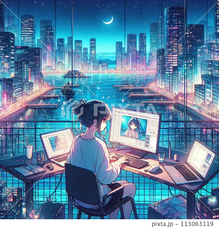 パソコンで作業をする女性 113063119