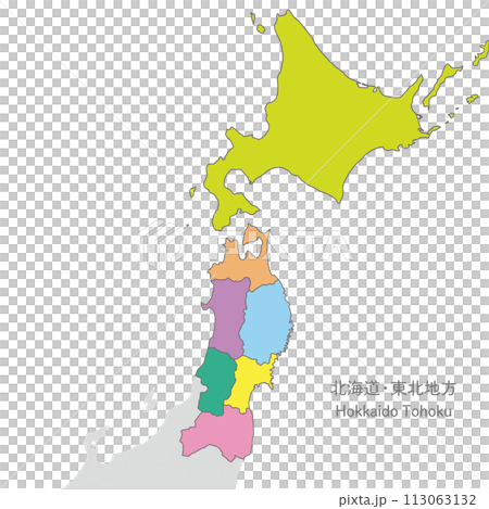 Colorful and bright map of Hokkaido and Tohoku region 113063132
