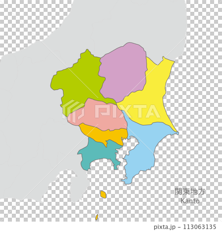 関東地方、関東地方の各県の地図、カラフルで明るい 113063135