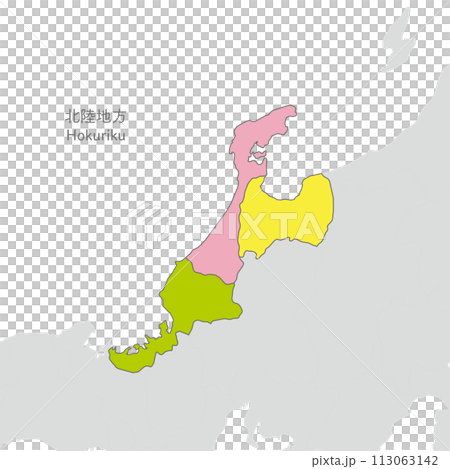 Map of the Hokuriku region and each prefecture in the Hokuriku region, colorful and bright 113063142