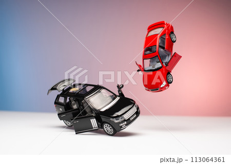 model toy cars accident on the road. 113064361