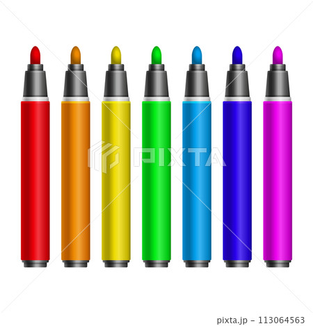 Color Marker Pens Set on White Background. Vector Color Marker Pens Set on White Background. Vector 113064563