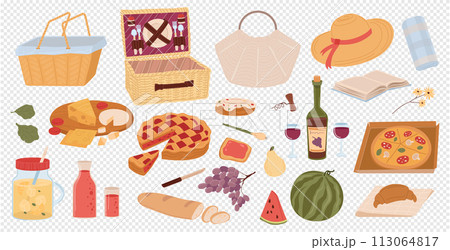 Flat picnic element setのイラスト素材 [113064817] - PIXTA
