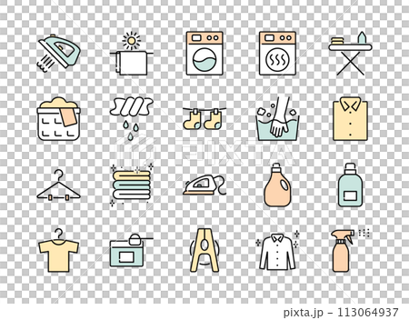 Laundry related line icon set color 113064937