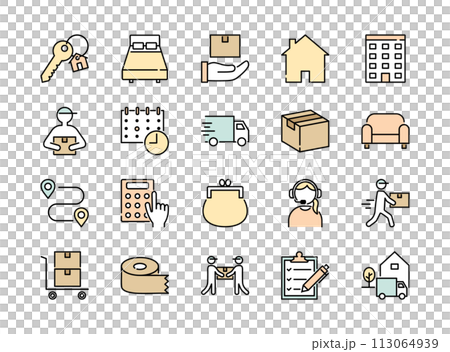 引越しに関するラインアイコンセット　カラー 113064939