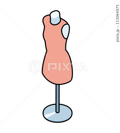 女性用トルソー ワンピース着用 - アイソメトリック　主線あり 113064975