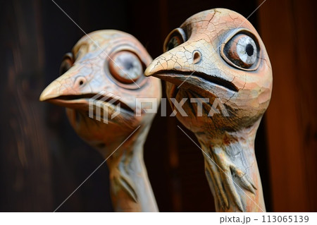 Close Up of Two Bird Statues 113065139