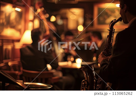 Man Playing Saxophone in Bar 113065262