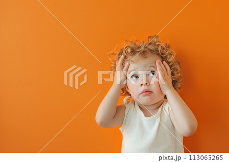 Young Girl Holding Hands to Head Young Girl Holding Hands to Head 113065265