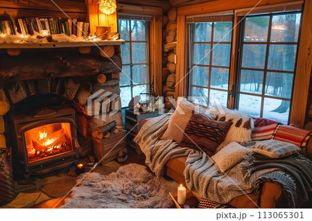 A Living Room With Furniture and Fireplace 113065301