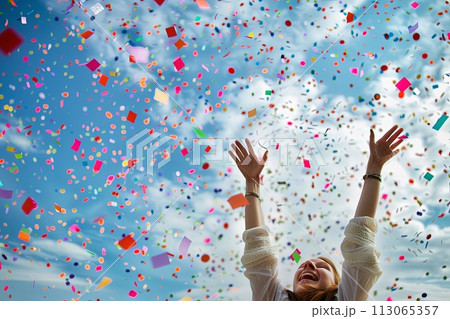 Woman Celebrating With Confetti 113065357