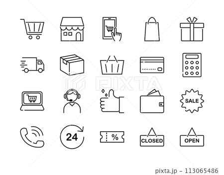 買い物　ネット通販関連のラインアイコンセット　 113065486