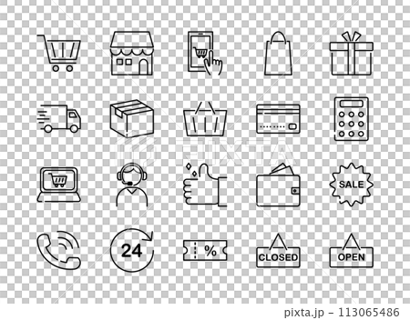 買い物　ネット通販関連のラインアイコンセット　 113065486