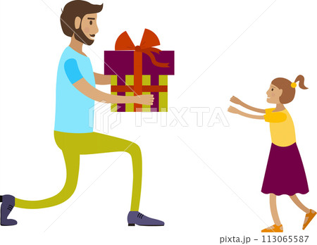 Father giving gift box to daughter vector icon isolated on white 113065587