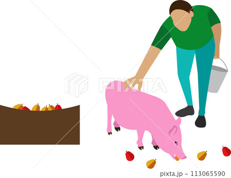 Famer feeding pig vector icon isolated on white 113065590