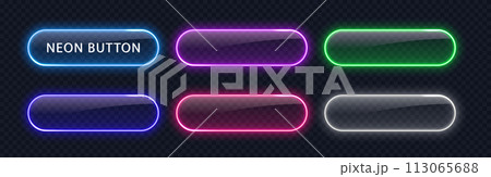 Neon button Realistic. Colorful glowing frames,...のイラスト素材 [113065688 ...
