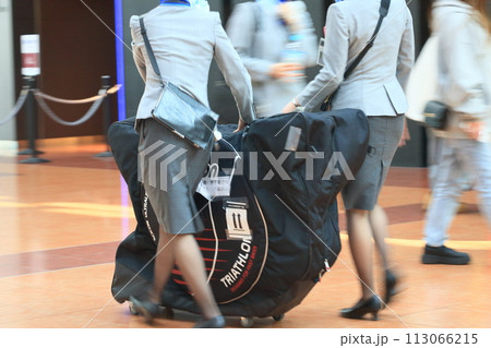 大きな荷物を預かる空港職員　航空会社の地上業務 113066215