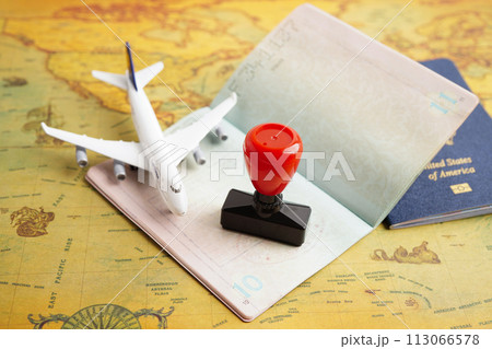 Bangkok, Thailand May 15, 2022 Visa and passport document to immigration at airport in country. Bangkok, Thailand May 15, 2022 Visa and passport document to immigration at airport in country. 113066578