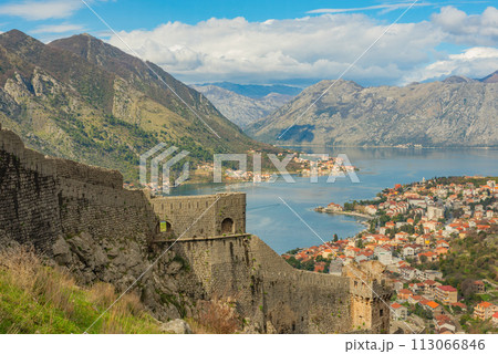 View of the Bay of Kotor from the fortress walls, Kotor, Montenegro 113066846