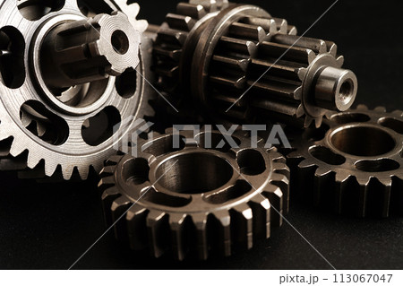 Metal gear wheel engine car and bike, mechanic industry concept. 113067047