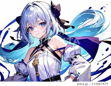 美少女 イラスト 水色髪 ショートヘアーのイラスト素材