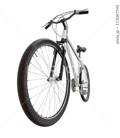 White bicycle, front side view with shadow, 3D illustration 113067545
