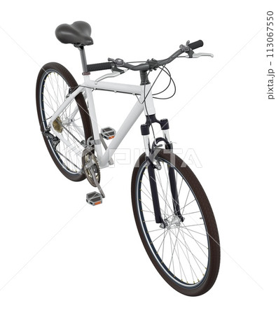 White bicycle, front side view with shadow, 3D illustration 113067550